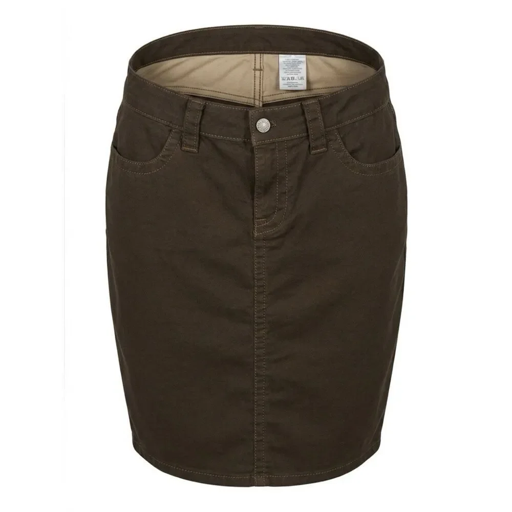 BROWN DENIM SKIRT BY LONDON JEAN FRINT ZIPPER SIZE 14 NWOT